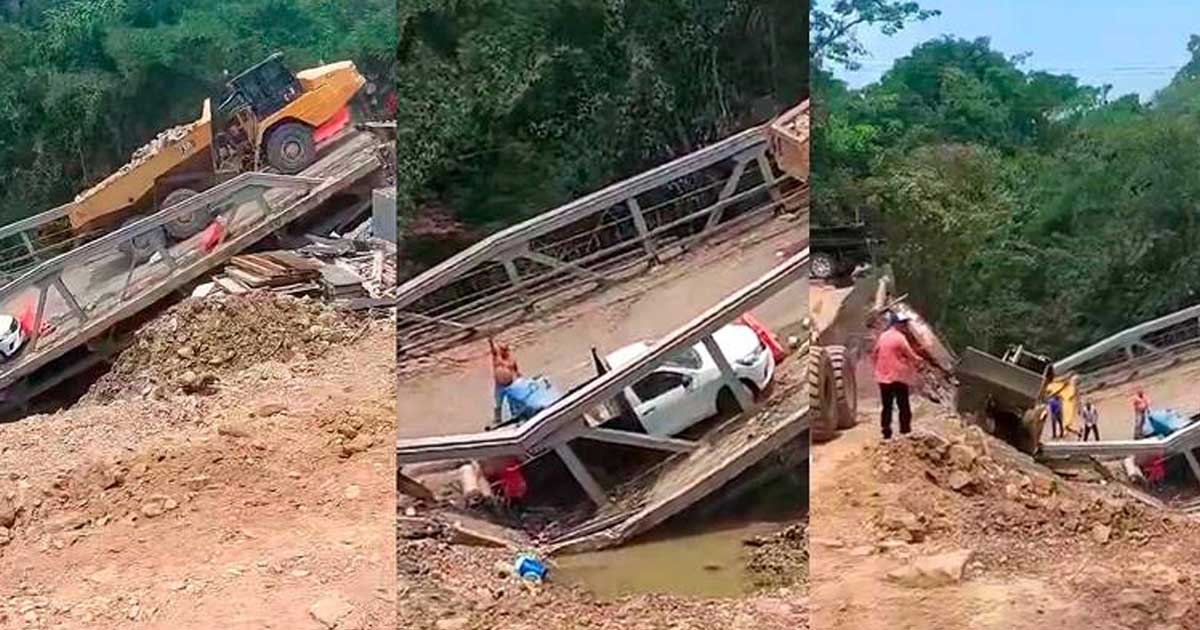 Puente desplomado en San Luis Potosí.