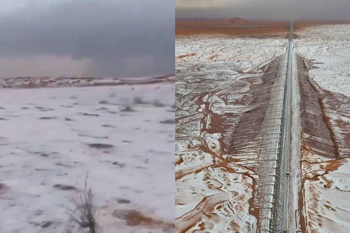 Cae nieve en el desierto de Arabia Saudita