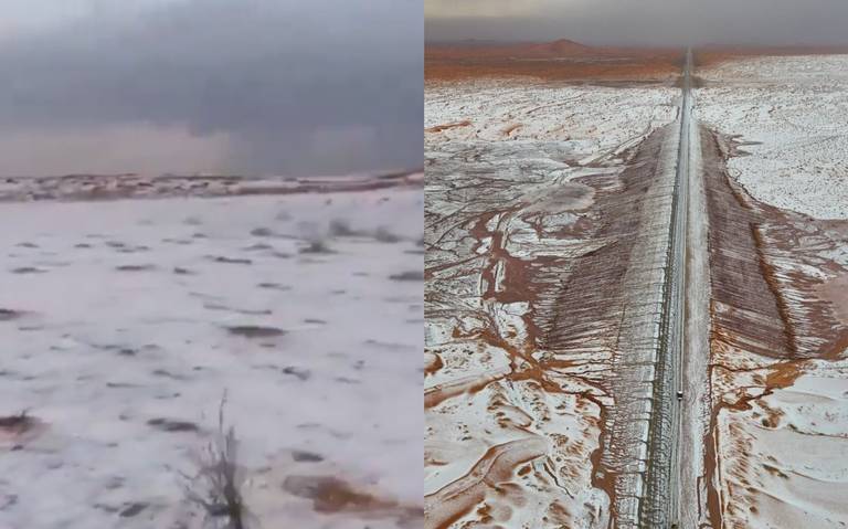 Cae nieve en el desierto de Arabia Saudita