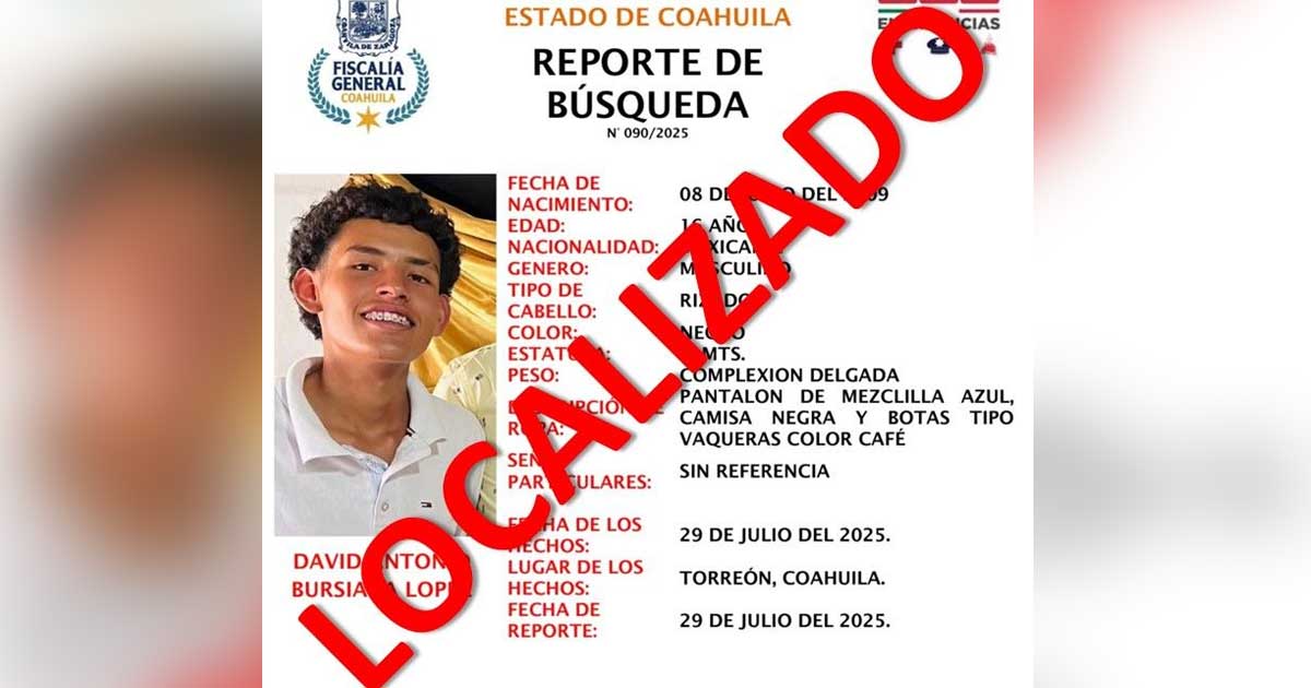 Ficha de búsqueda con leyenda de Localizado.
