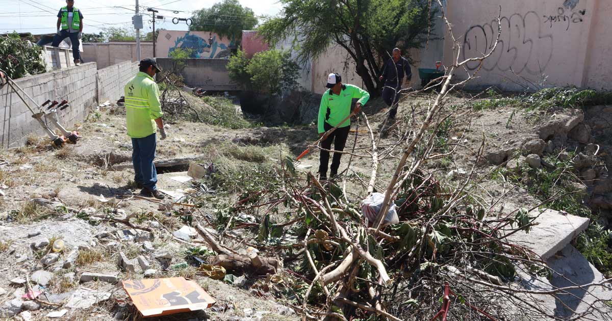 Trabajadores limpiando arroyos.