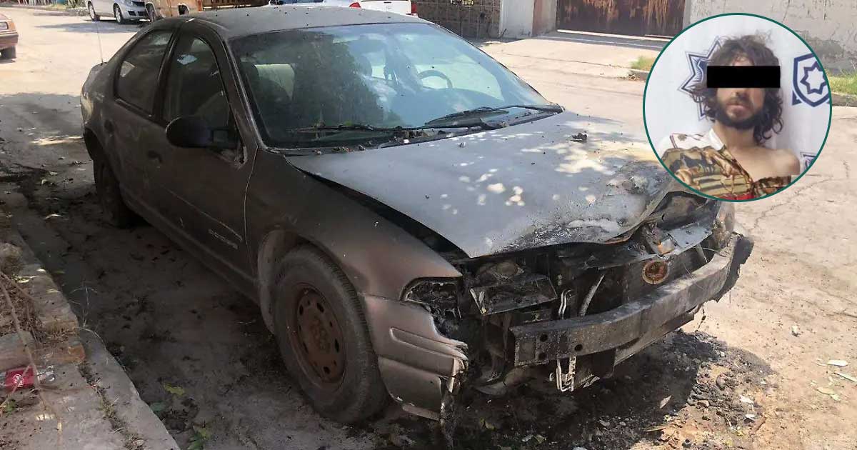 Vehículo quemado y hombre detenido.