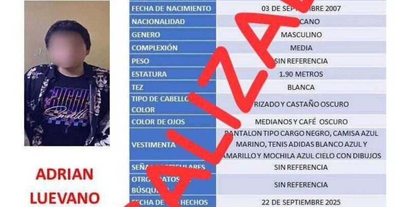 Ficha de búsqueda del joven localizado.