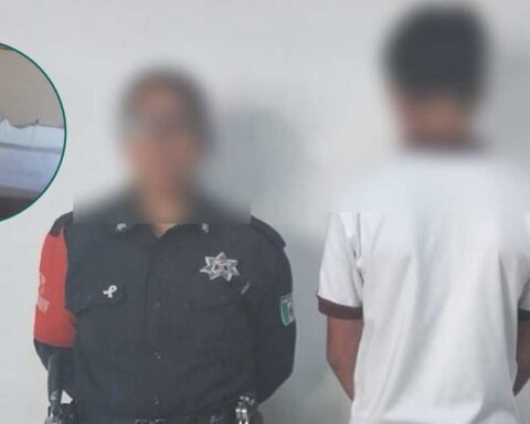 Adolescente detenido y el cuchillo con el que iba armado.