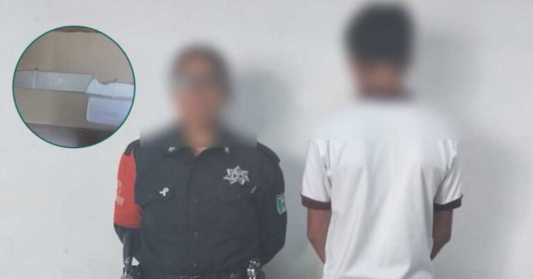 Adolescente detenido y el cuchillo con el que iba armado.
