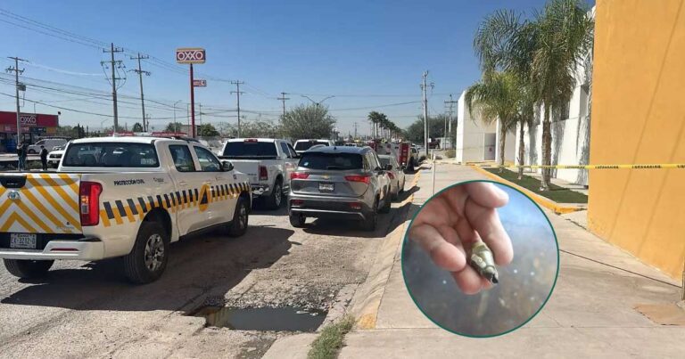 En grande, el exterior de la guardería acordonado; en un círculo, la pieza rota que causó la fuga de gas.