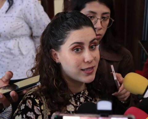 Diputada María del Mar Treviño dando declaraciones a la prensa.