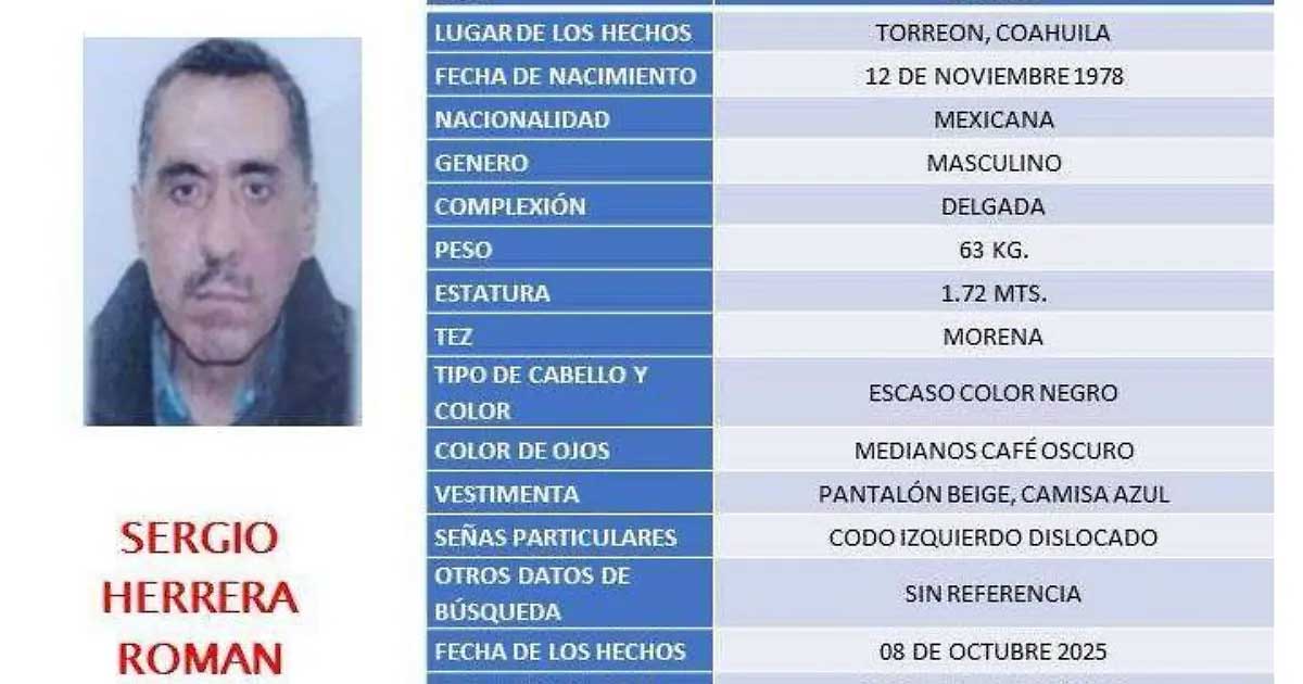 Ficha de búsqueda de hombre desaparecido.