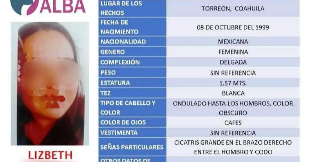 Ficha de búsqueda de joven desaparecida en Torreón.