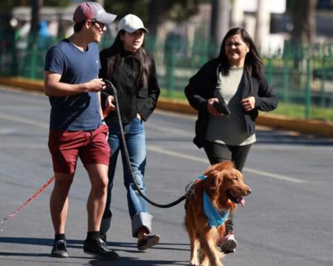 Personas con sus mascotas en la Ruta Recreativa.