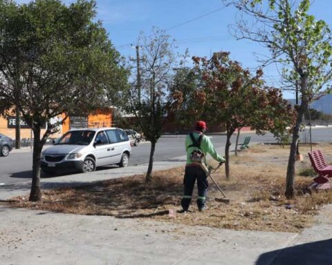 Trabajador en labores de limpieza en Saltillo.