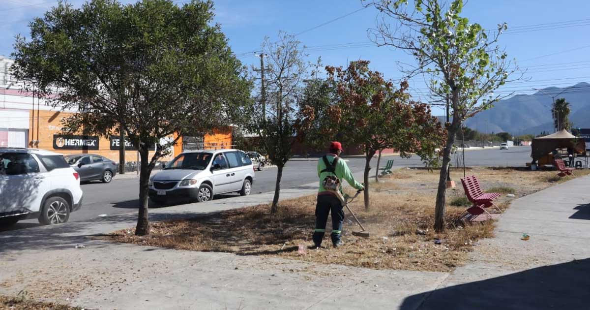 Trabajador en labores de limpieza en Saltillo.