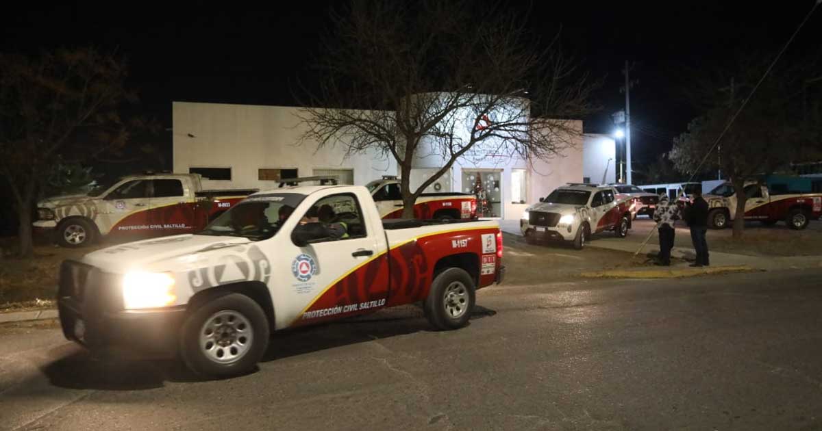 Unidad vehicular y exterior de Protección Civil en Saltillo.