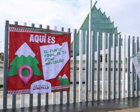 Exterior de un entro de acopio para pinos de Navidad en Saltillo.