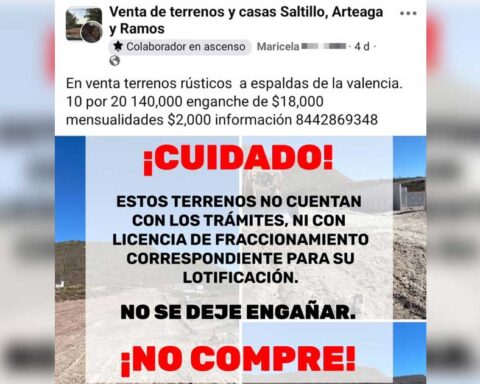 Publicación en Facebook de la venta de terrenos en Saltillo.