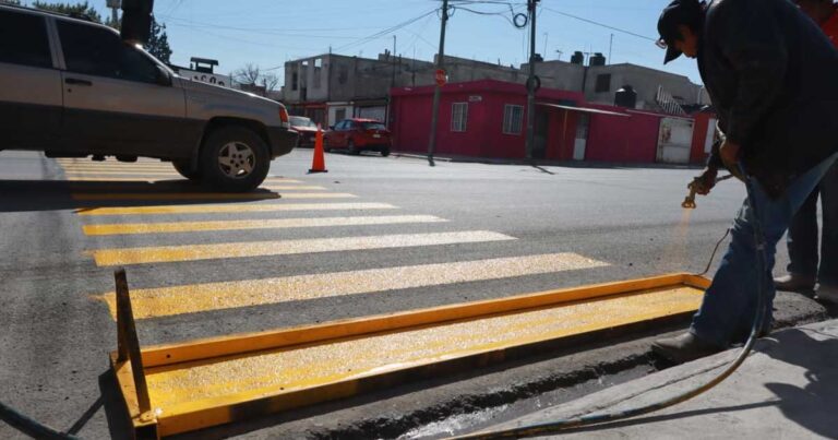 Trabajador pintando el paso peatonal.