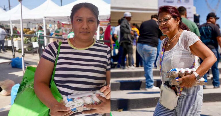 Mujeres portando el huevo comprado en el mercadito de Ramos Arizpe.