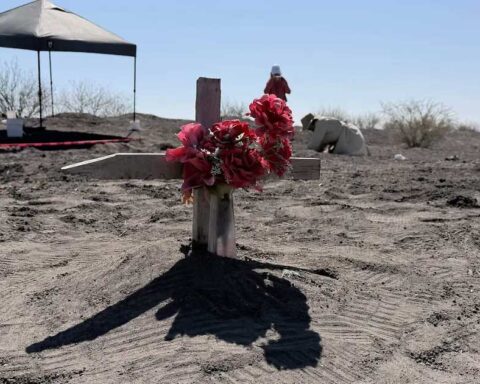 La cruz de madera donde fue hallada una parte de la columna de Sandra Yadira, en el campo de exterminio Patrocinio.