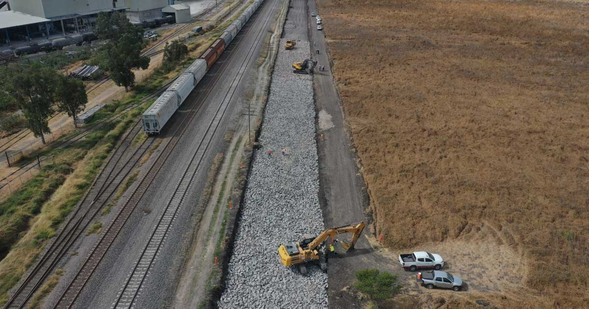 Vista aérea de la obra del Tren Saltillo-Nuevo Laredo.