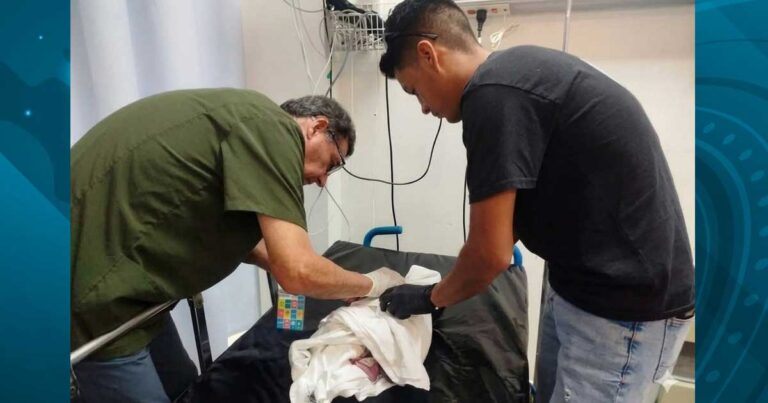 Bebé atendido por un médico y el paramédico que simuló encontrarlo.